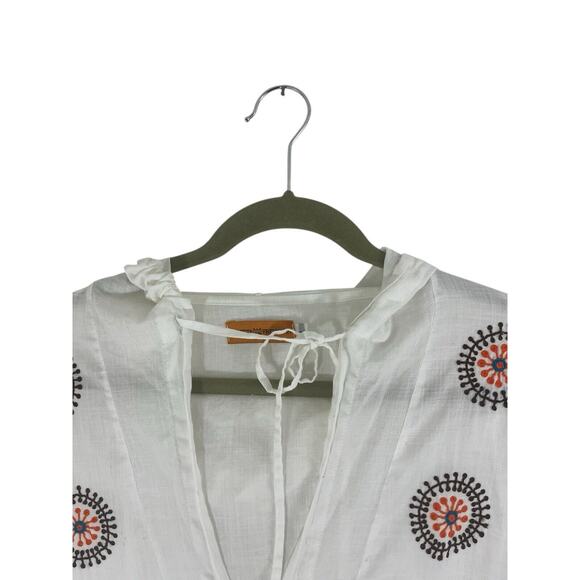 Roberta Freymann Women's Tunic Coverup V Neck White Embroidered Large Resort - Picture 8 of 11